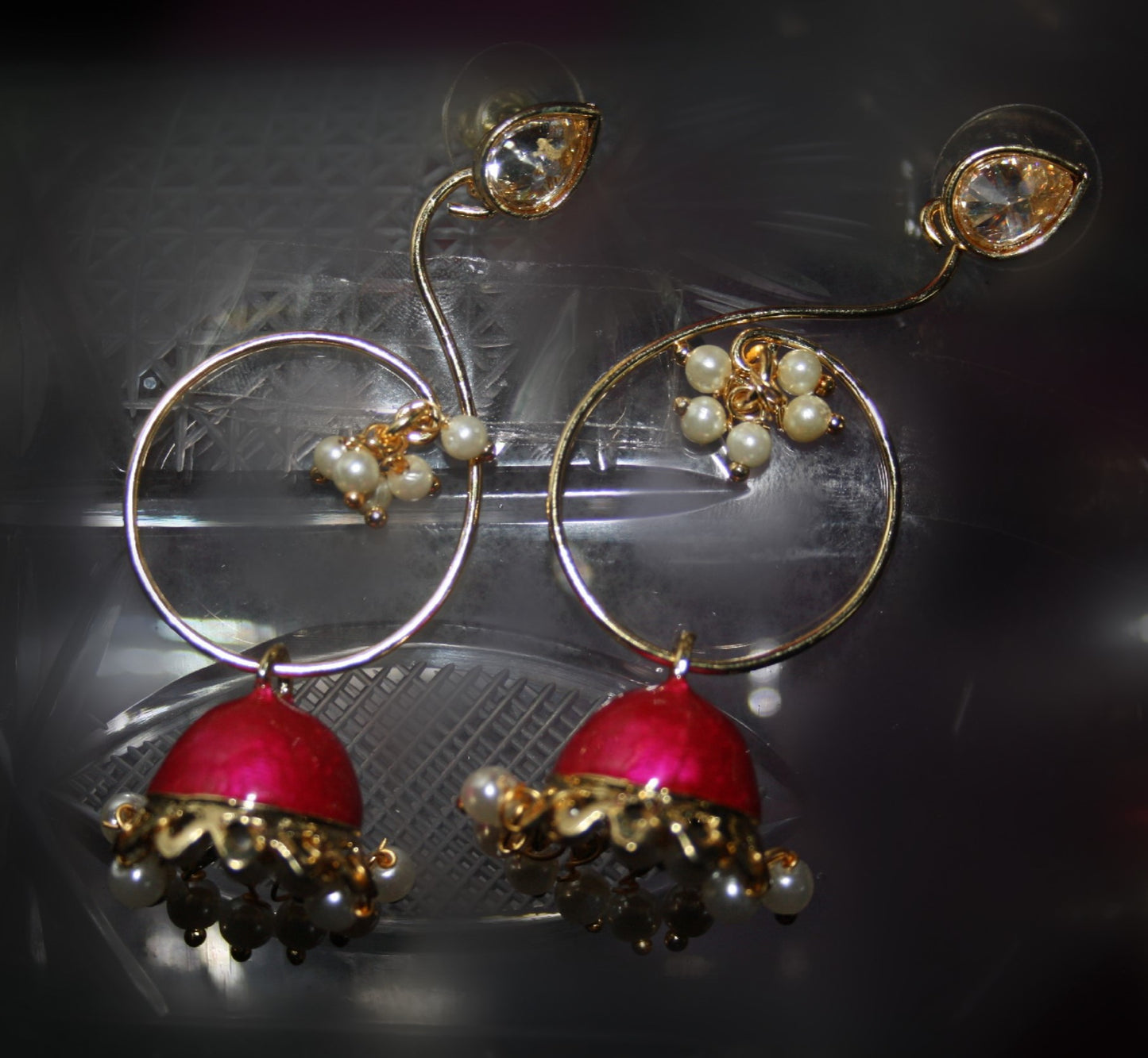 Meenakari Kundan Jhumki With Pearls - GlitterGleam
