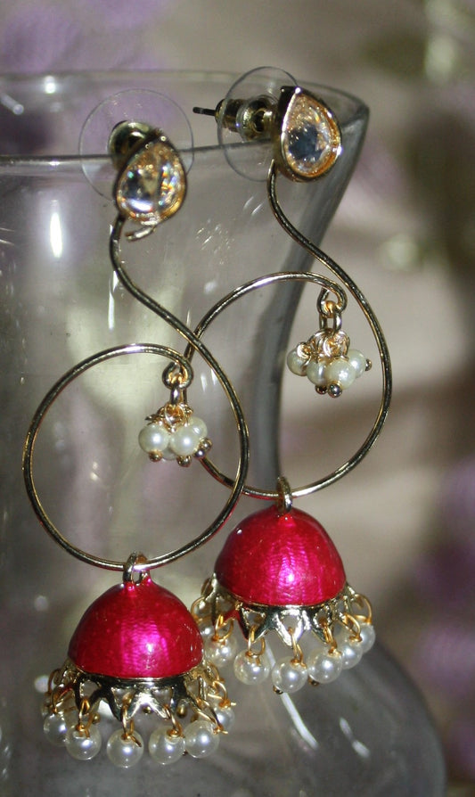 Meenakari Kundan Jhumki With Pearls - GlitterGleam