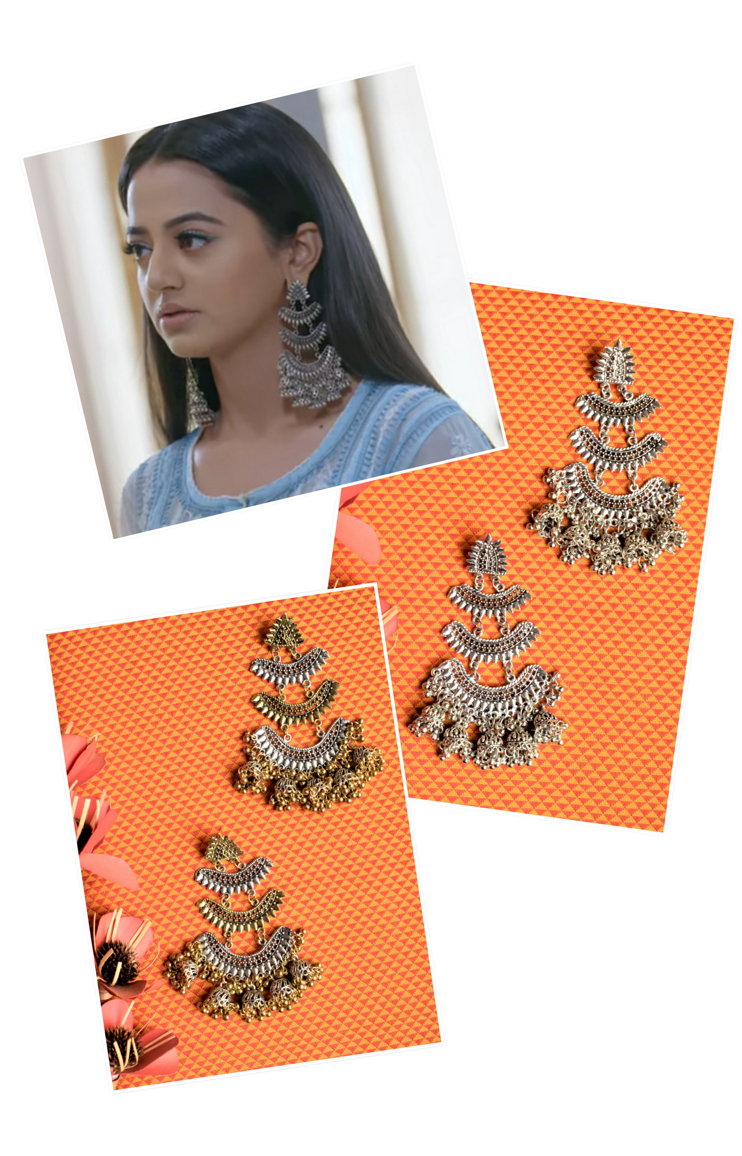 Silver and Golden Oxidised German Silver Layered Jhumka Chandbali
