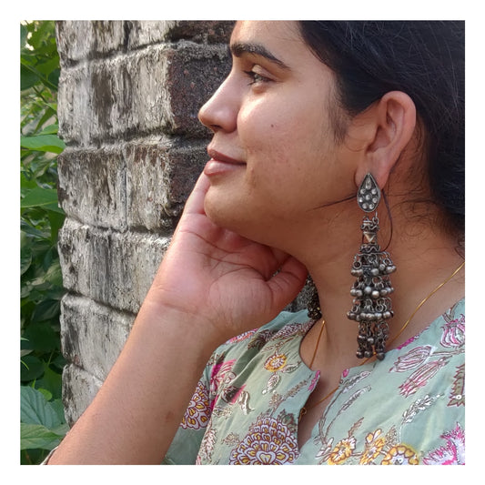 German Silver Antique Ghungroo Jhumka
