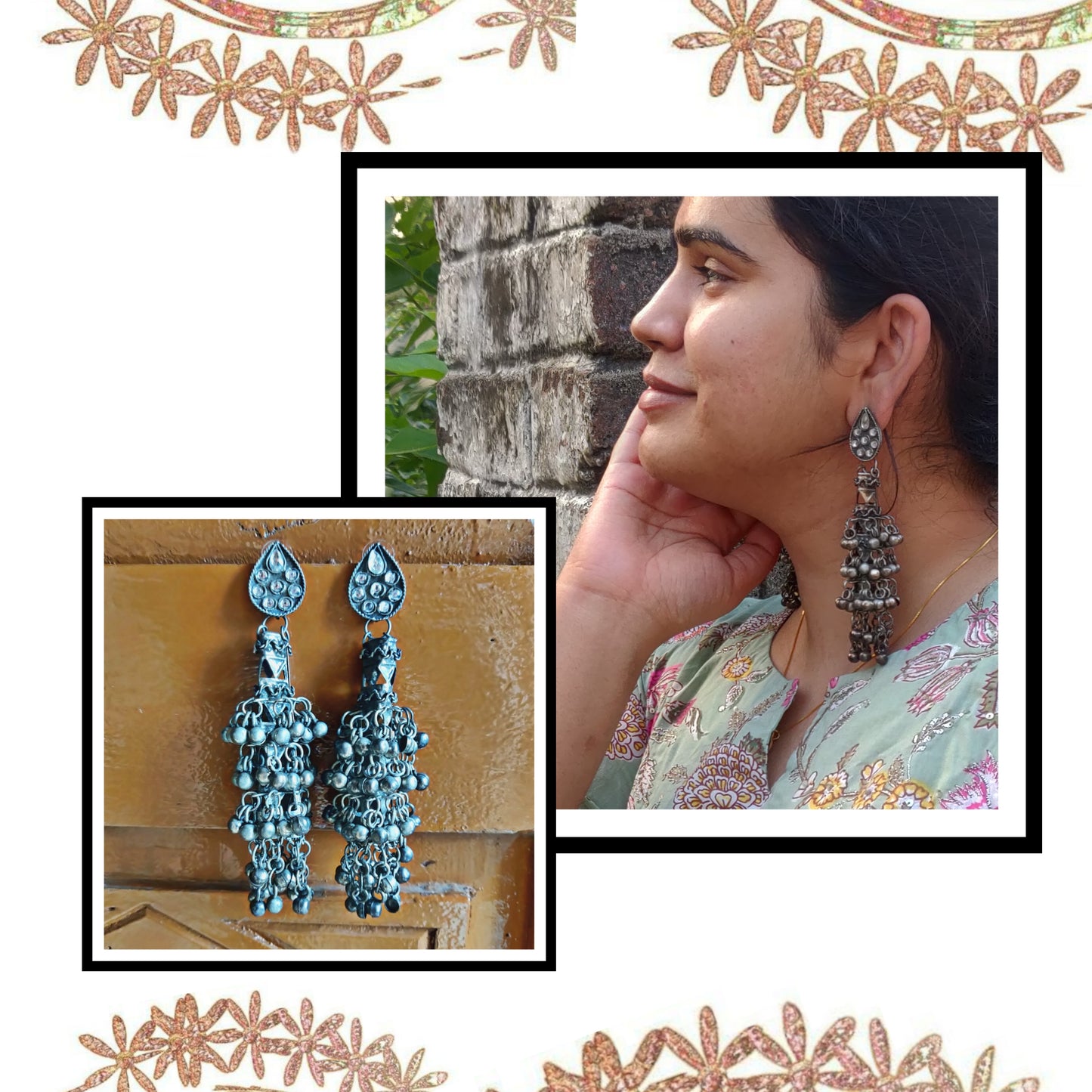 German Silver Antique Ghungroo Jhumka