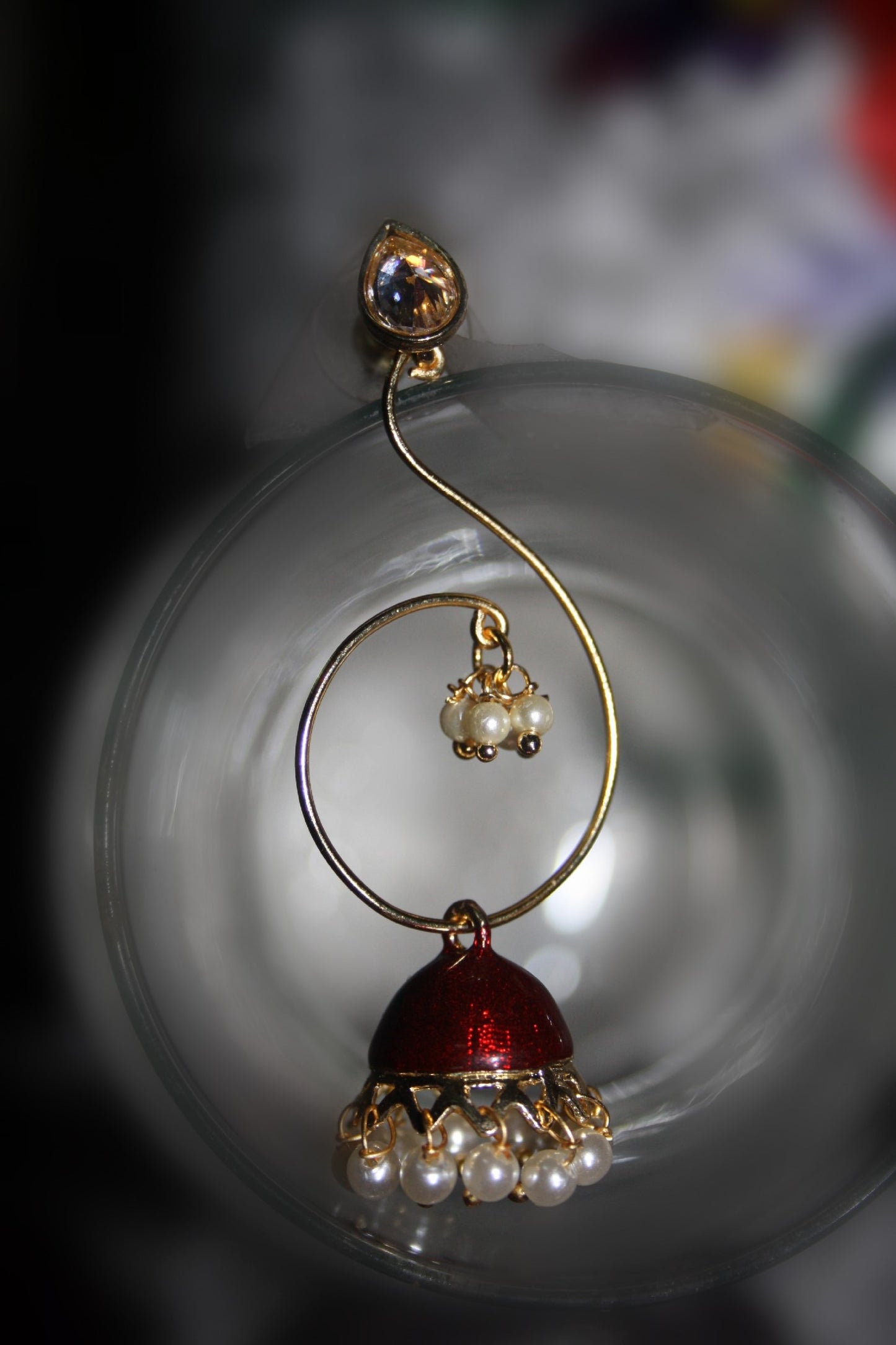 Meenakari Kundan Jhumki With Pearls - GlitterGleam
