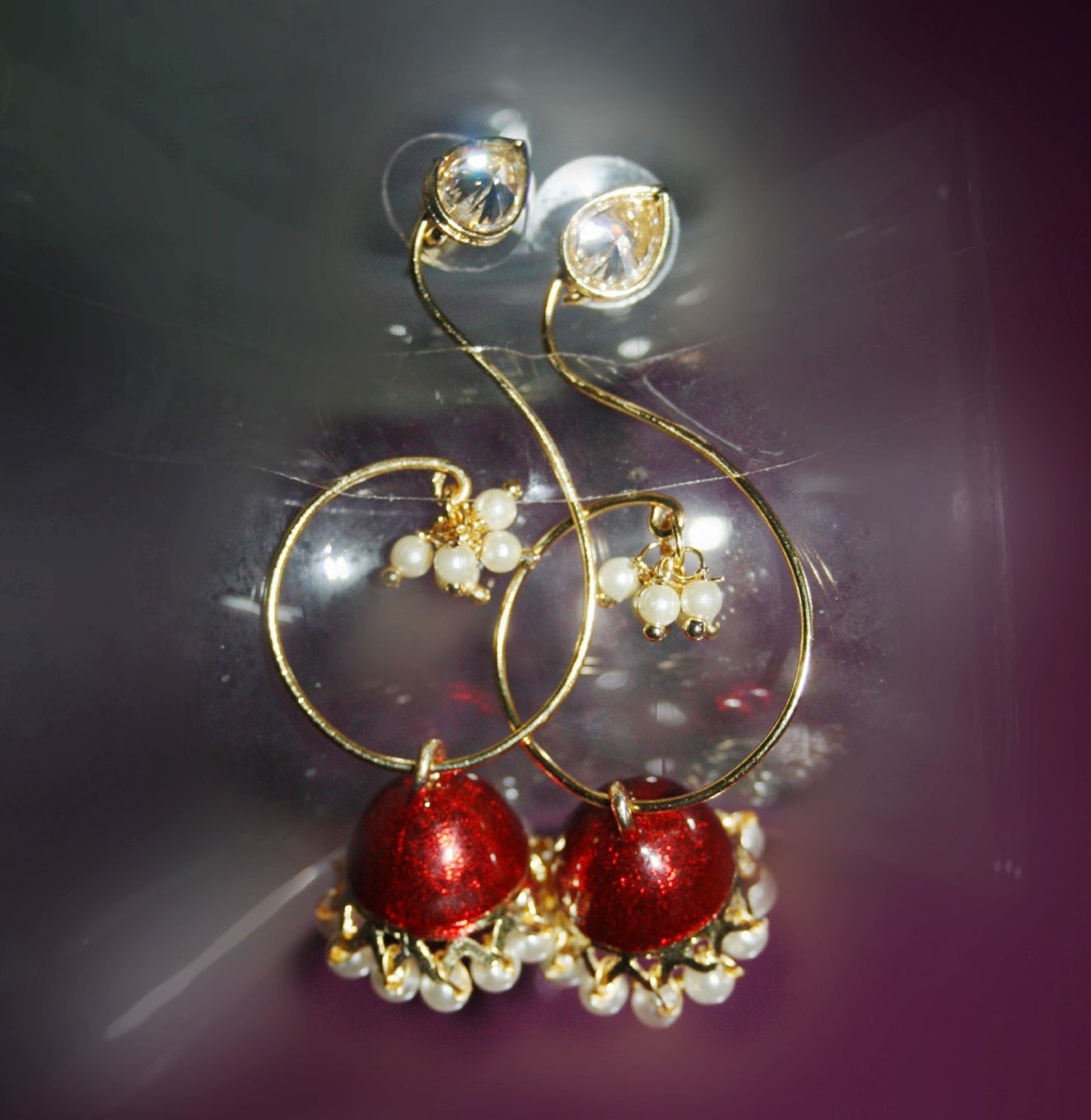 Meenakari Kundan Jhumki With Pearls - GlitterGleam