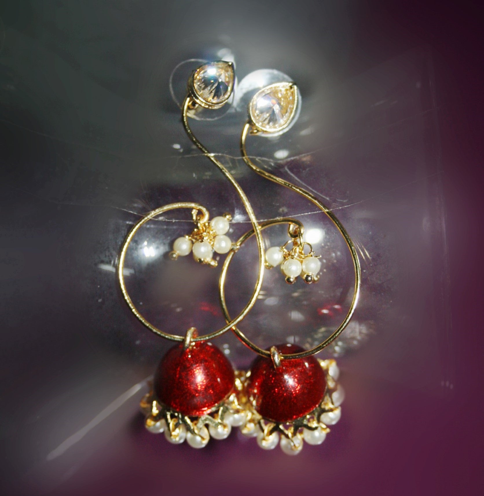 Meenakari Kundan Jhumki With Pearls - GlitterGleam