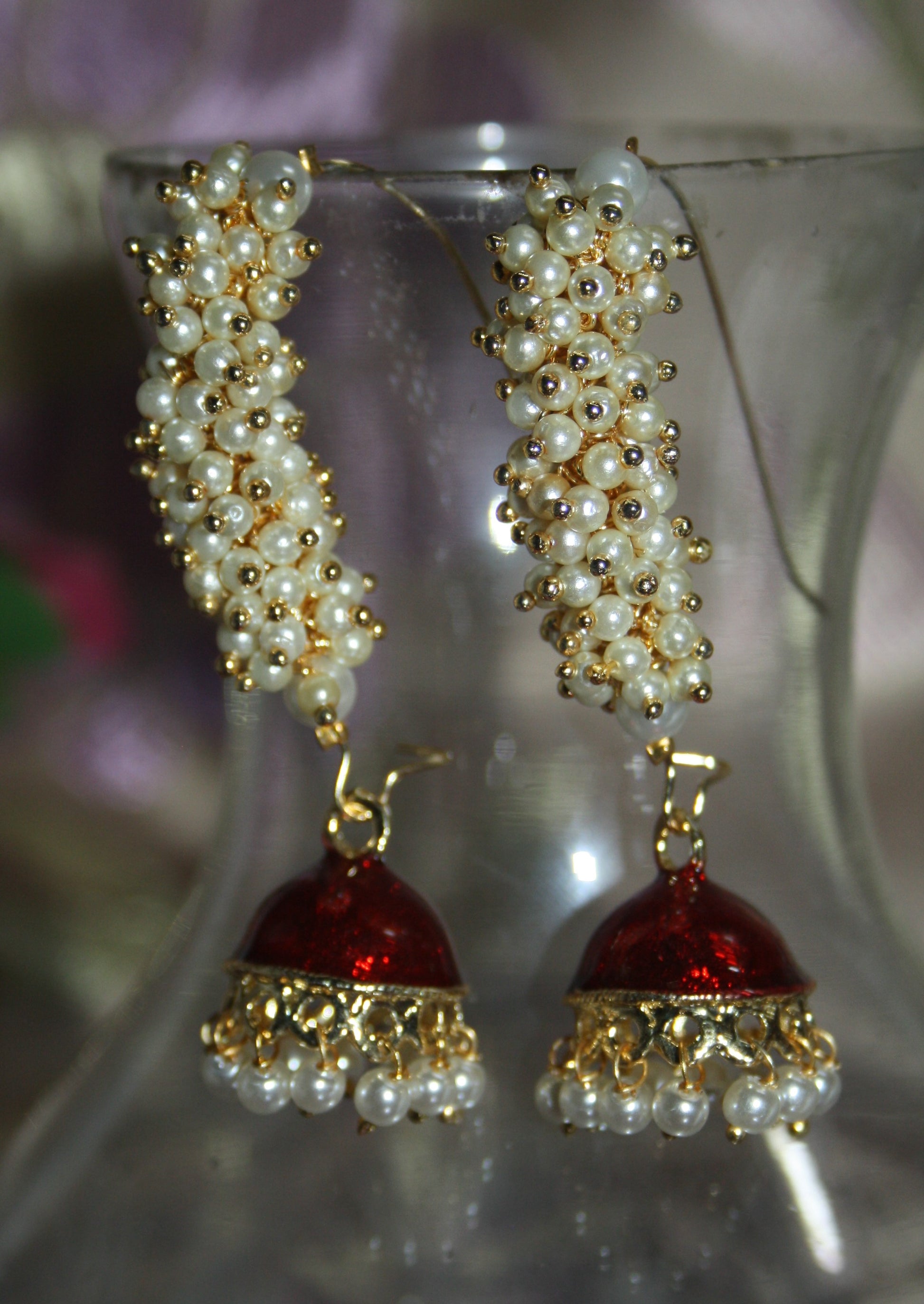 Curved Meenakari Jhumki with Pearl - GlitterGleam