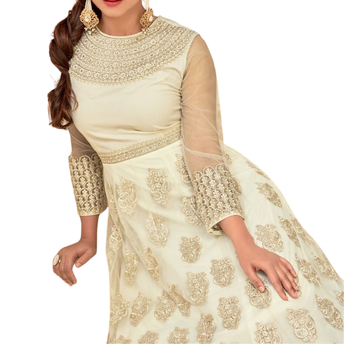 Designer Off-White Color Net Anarkali Salwar Suit