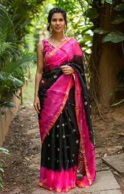 Bhagalpuri Silk Saree with Bandhej and Zari - GlitterGleam