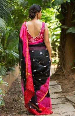 Bhagalpuri Silk Saree with Bandhej and Zari - GlitterGleam