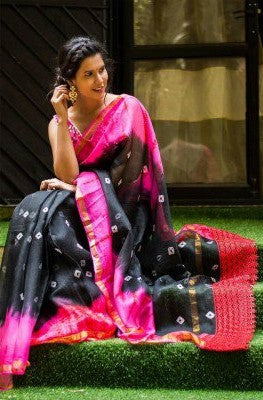 Bhagalpuri Silk Saree with Bandhej and Zari - GlitterGleam