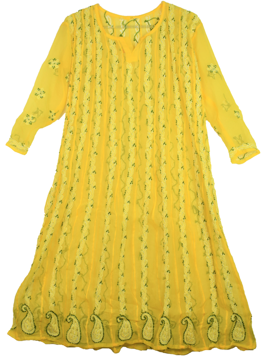 Long Chikan Anarkali Kurti - GlitterGleam