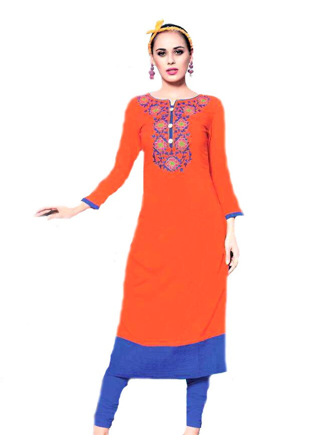 Classic Orange and Blue Rayon Cotton Kurti