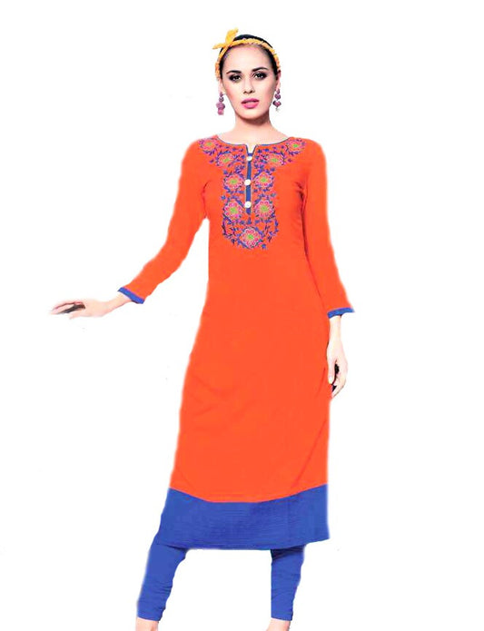 Classic Orange and Blue Rayon Cotton Kurti