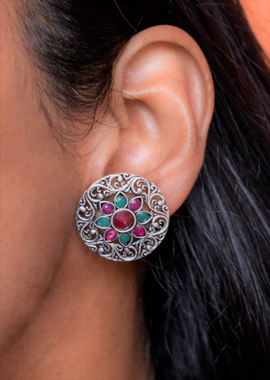 Carved Gemstone Stud Earring