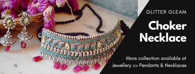 Designer Iconic Choker Necklace in Oxidised, Mirror, Meenakari and Afghani Pattern