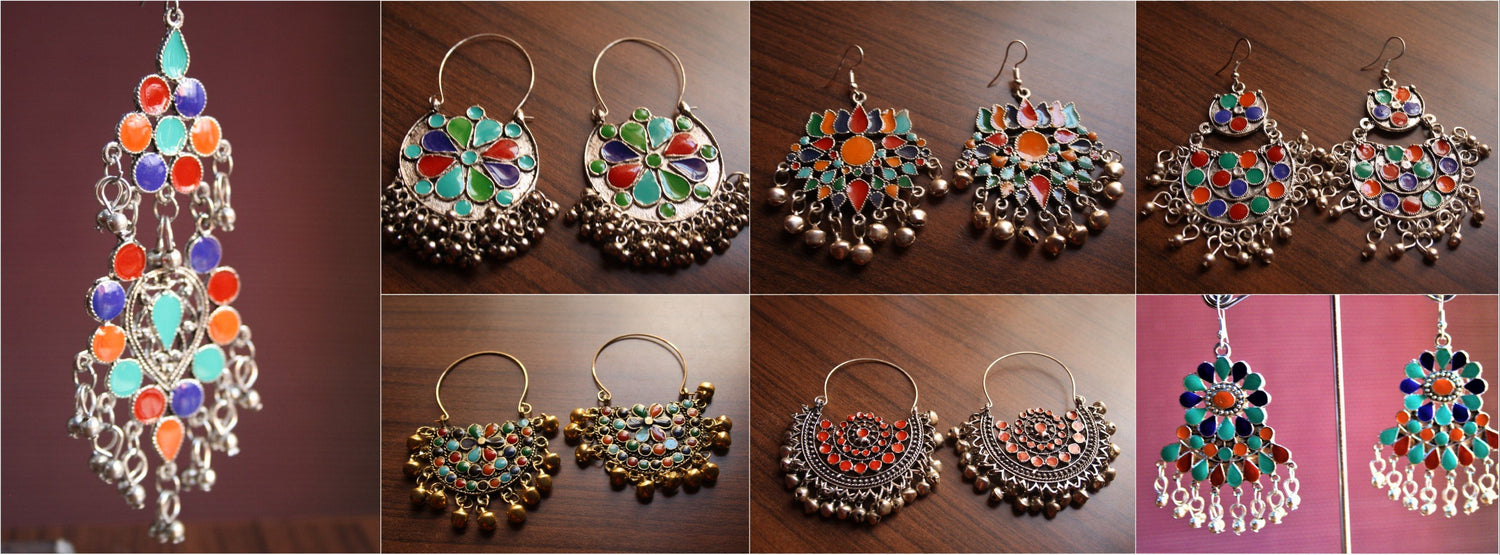 Handcrafted Afghani Earring in Oxidised Pattern
