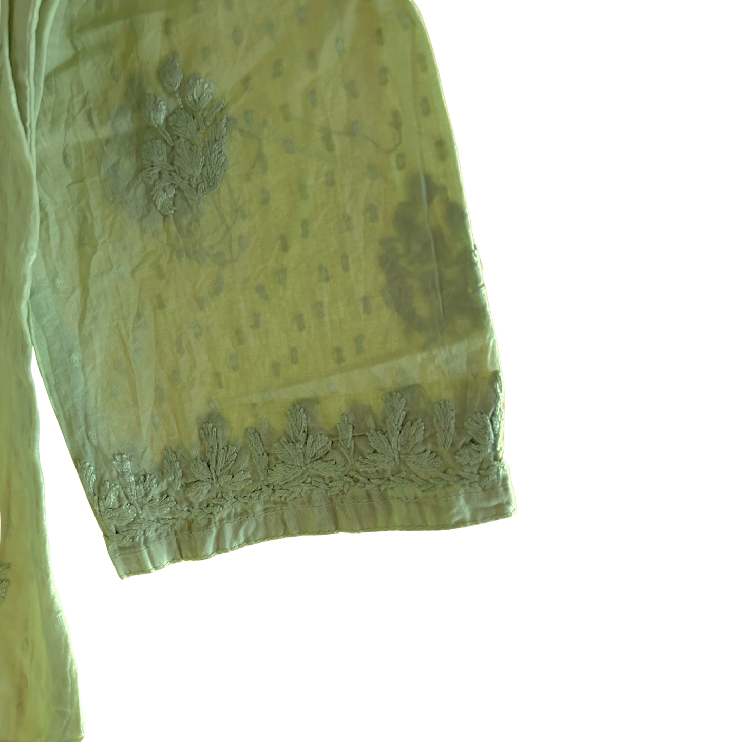 Short Parrot Green Chikan Kurti with Pleated Neck Embroidery