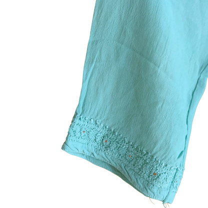 Mukaish Work Pastel Green Georgette Short Chikan Kurti