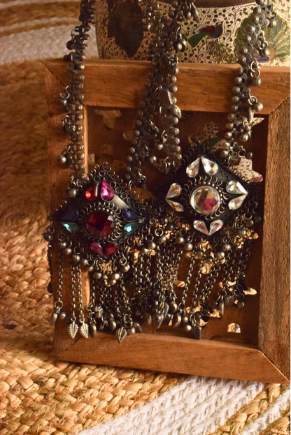 Sahar Long German Silver Afghani Pendant Ghungroo Necklace