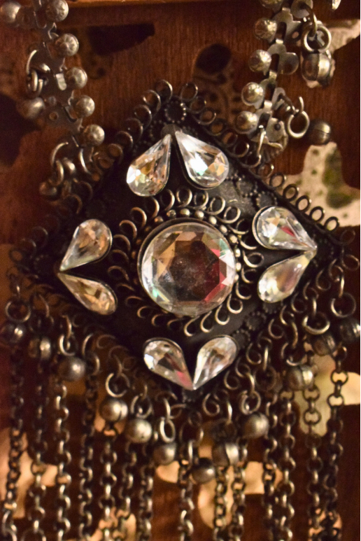Sahar Long German Silver Afghani Pendant Ghungroo Necklace