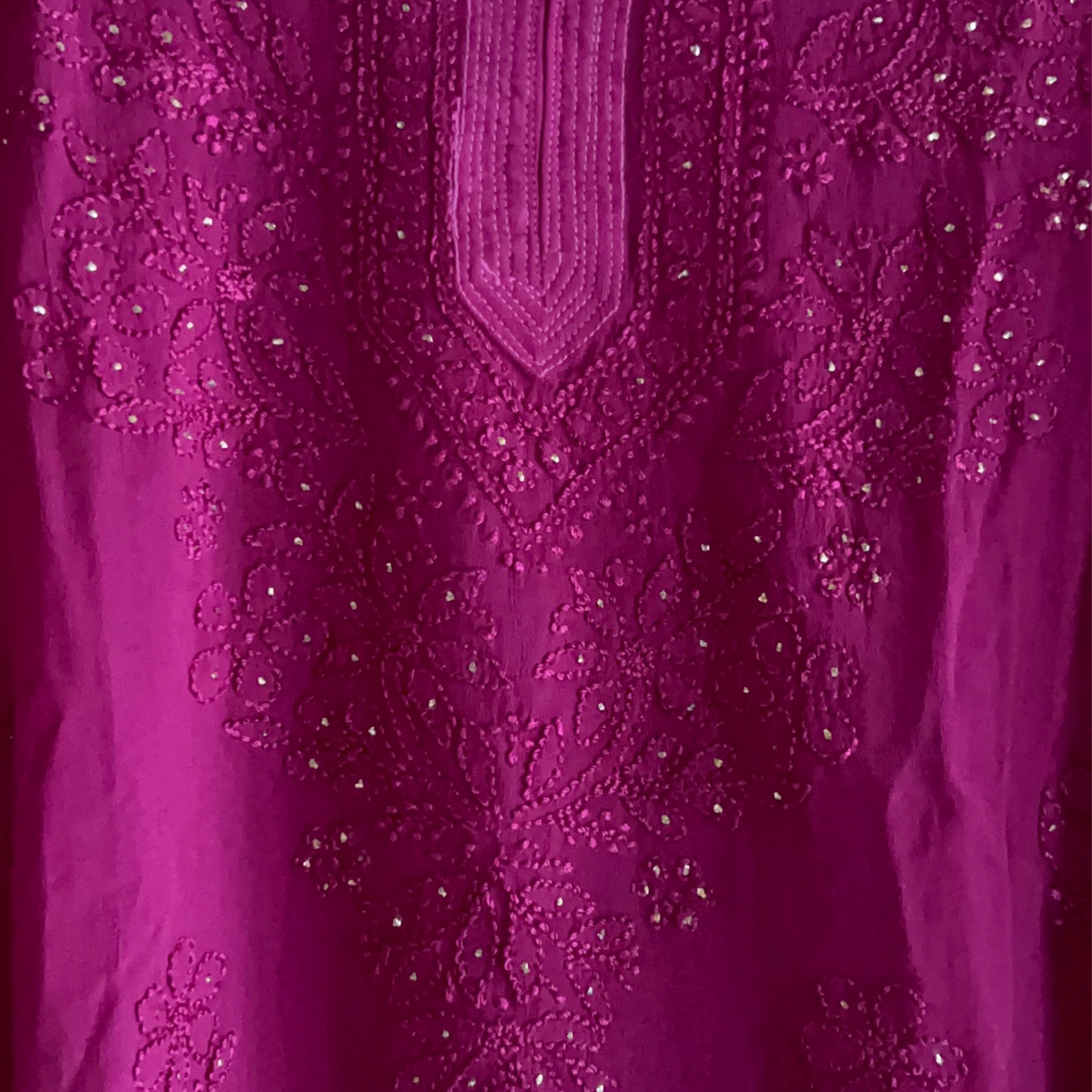 Mukaish Work Wine Georgette Short Chikan Kurti