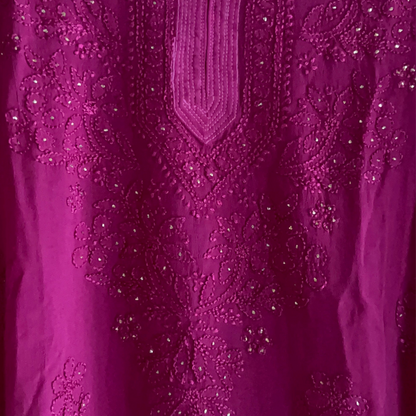 Mukaish Work Wine Georgette Short Chikan Kurti