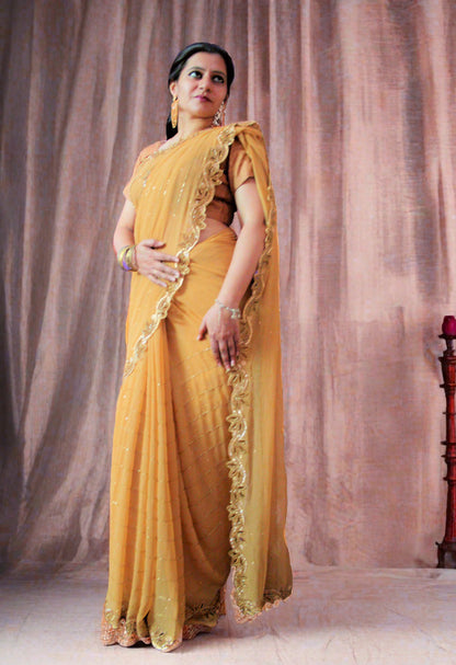 Heavy Zarkan Work Handcrafted Saree - Glitter Gleam