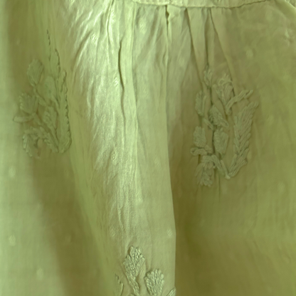 Short Parrot Green Chikan Kurti with Pleated Neck Embroidery
