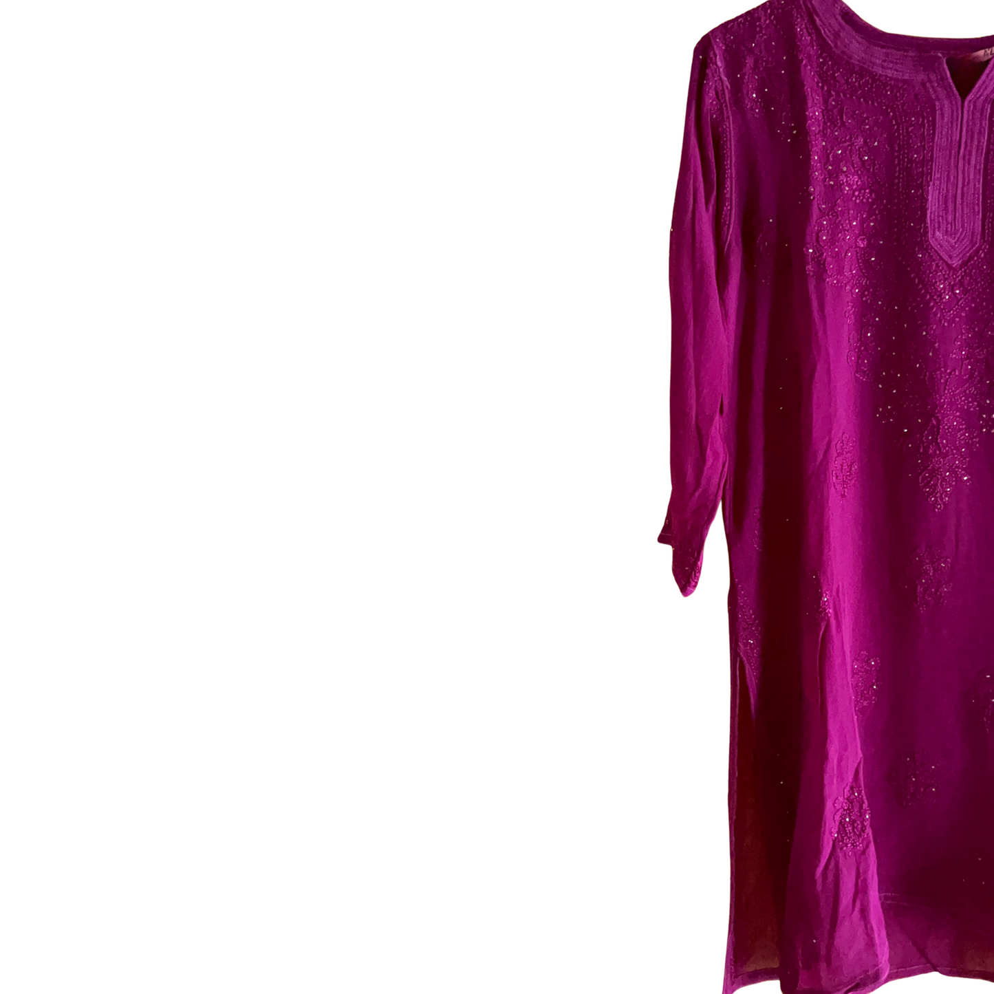 Mukaish Work Wine Georgette Short Chikan Kurti