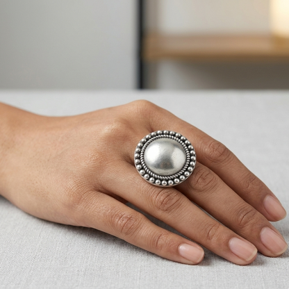 Round Tribal Dot German Silver Finger Ring