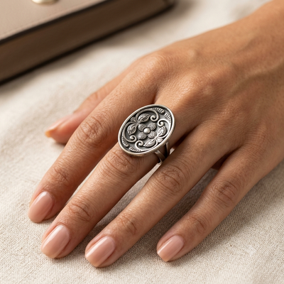Flora Garden German Silver Finger Ring