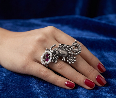 Shahi Savari Elephant Cuff Finger Ring