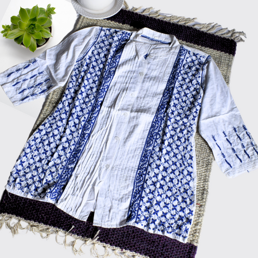 Navy Blue and White Chikan Shirt