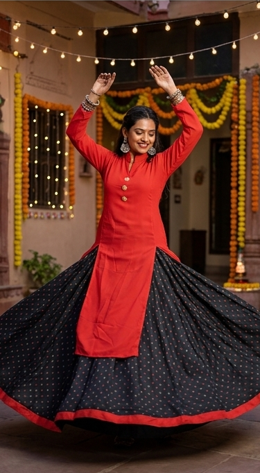 Ready-to-wear Ghera Skirt with Long Slit Kurti