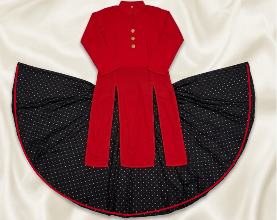 Ready-to-wear Ghera Skirt with Long Slit Kurti