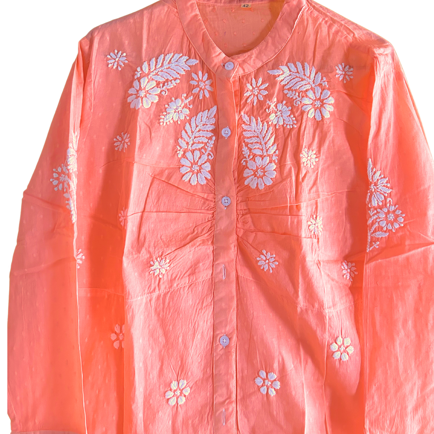 Orange Pleated Chikan Shirt