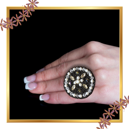 Black and Pearl White Handcrafted Bead Rings