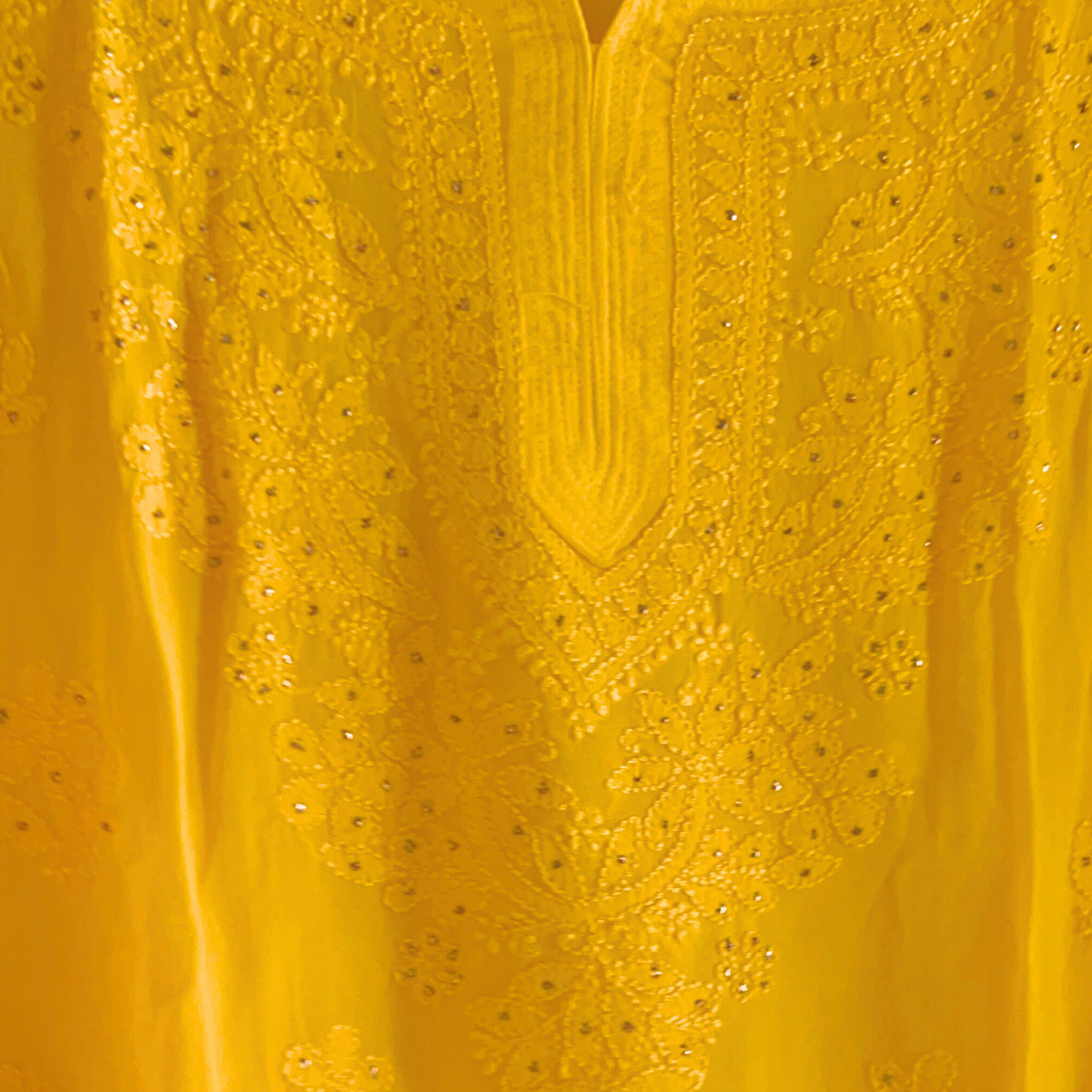 Mukaish Work Yellow Georgette Short Chikan Kurti