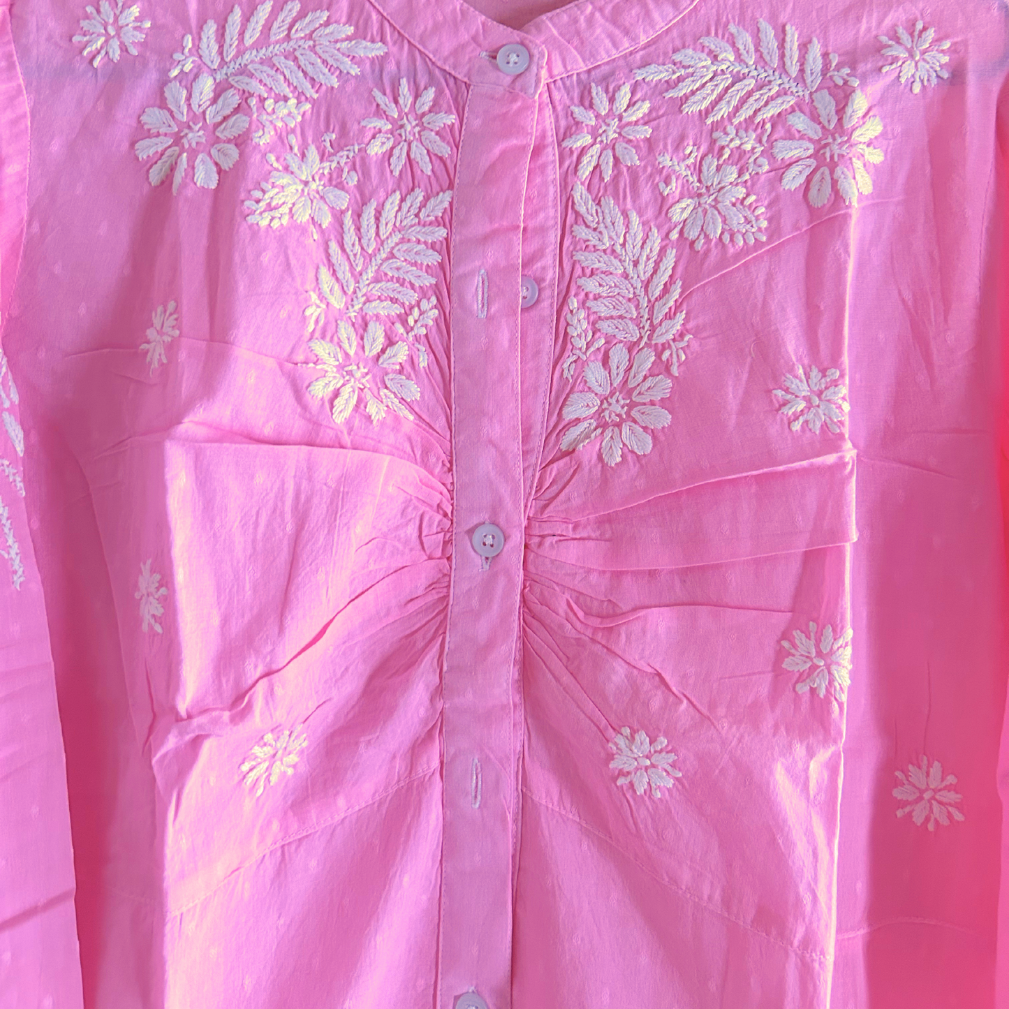 Pink Pleated Chikan Shirt