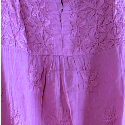 Short Chikan Kurti with Pleated Neck Embroidery
