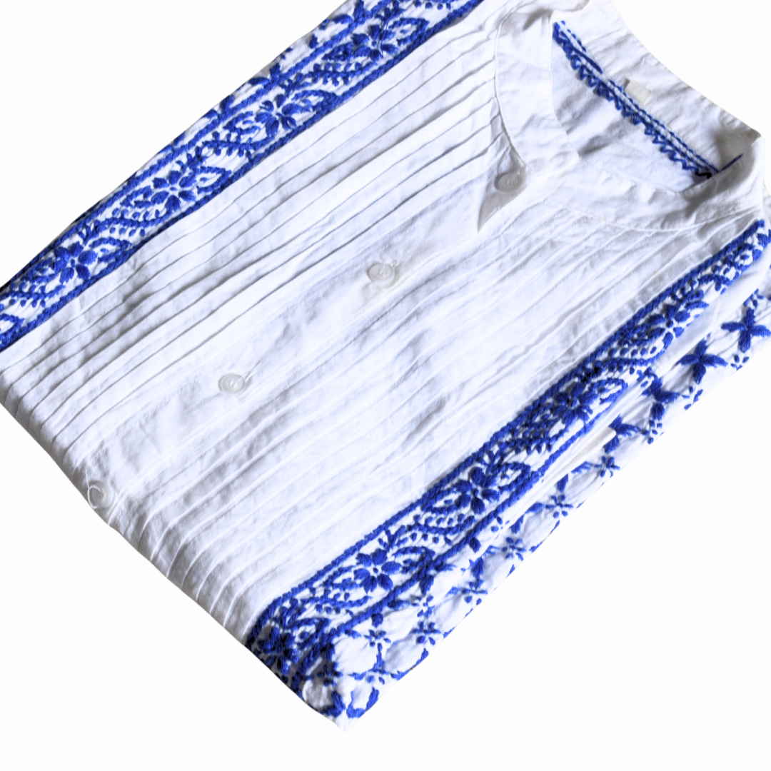 Navy Blue and White Chikan Shirt