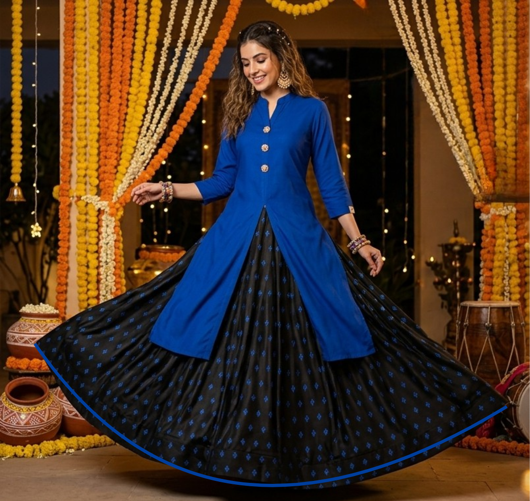 Ready-to-wear Ghera Skirt with Long Slit Kurti