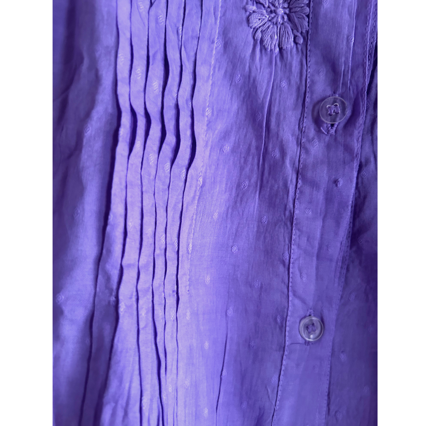 Lavender Haze MulMul Cotton Pleated Chikan Shirt Kurti