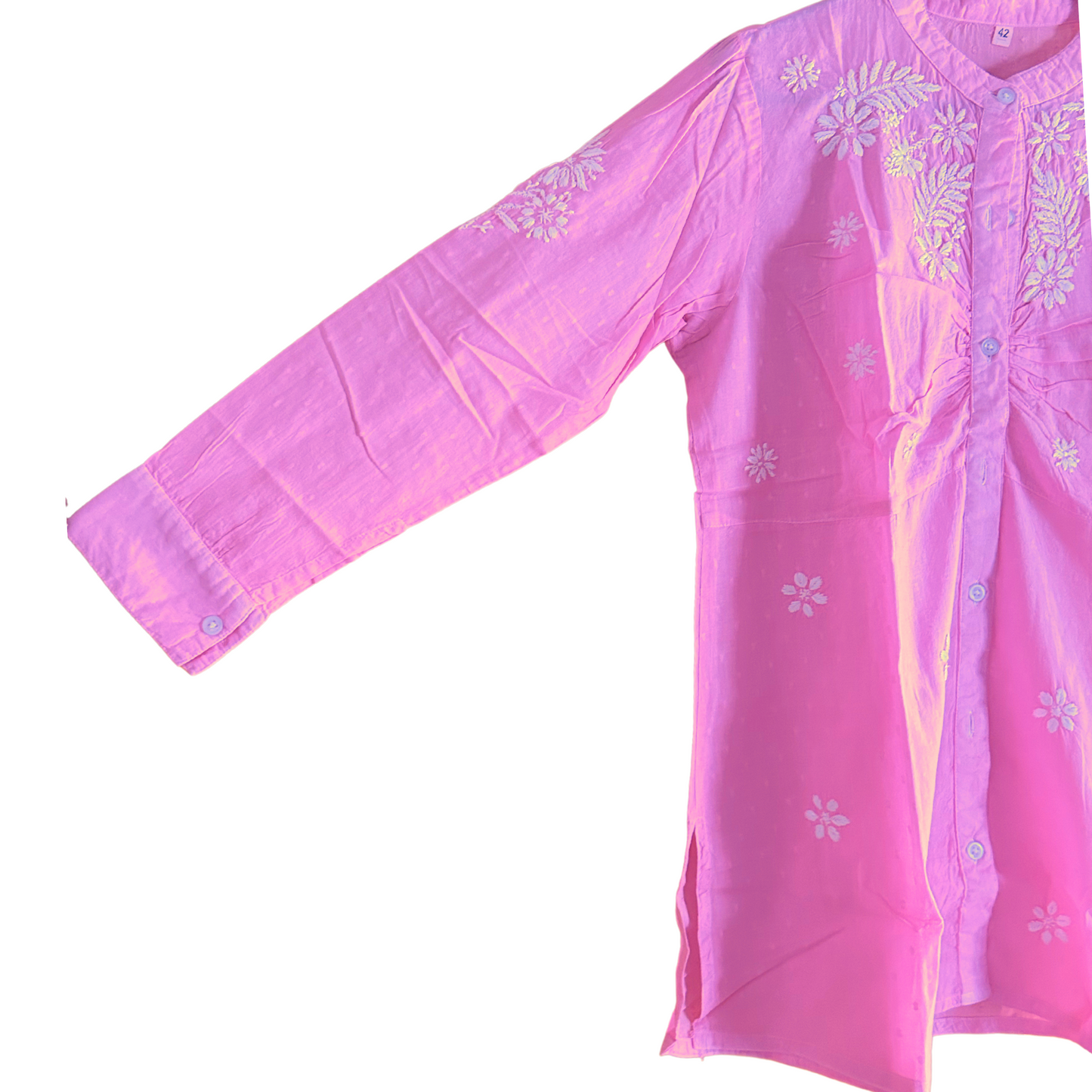 Pink Pleated Chikan Shirt