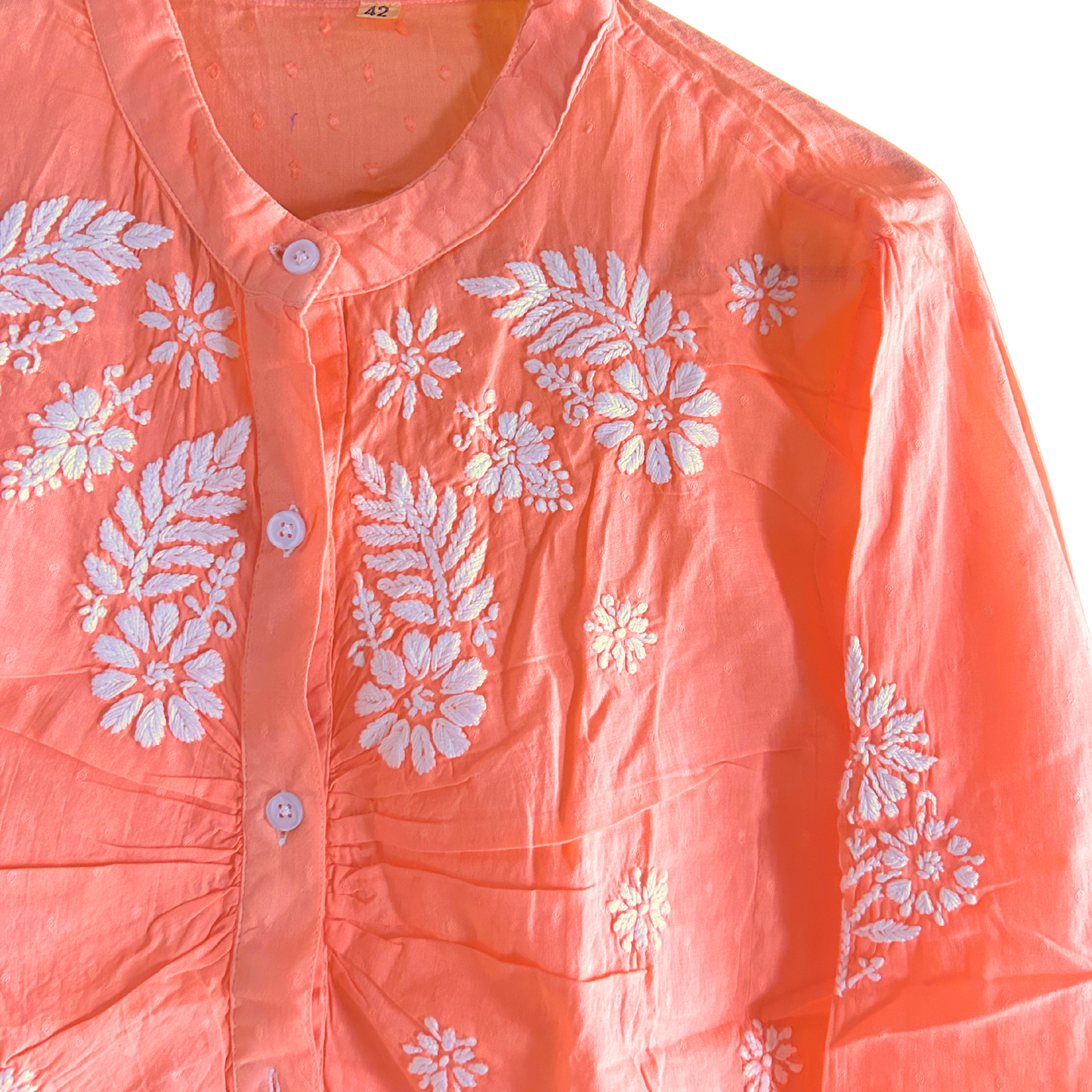 Orange Pleated Chikan Shirt