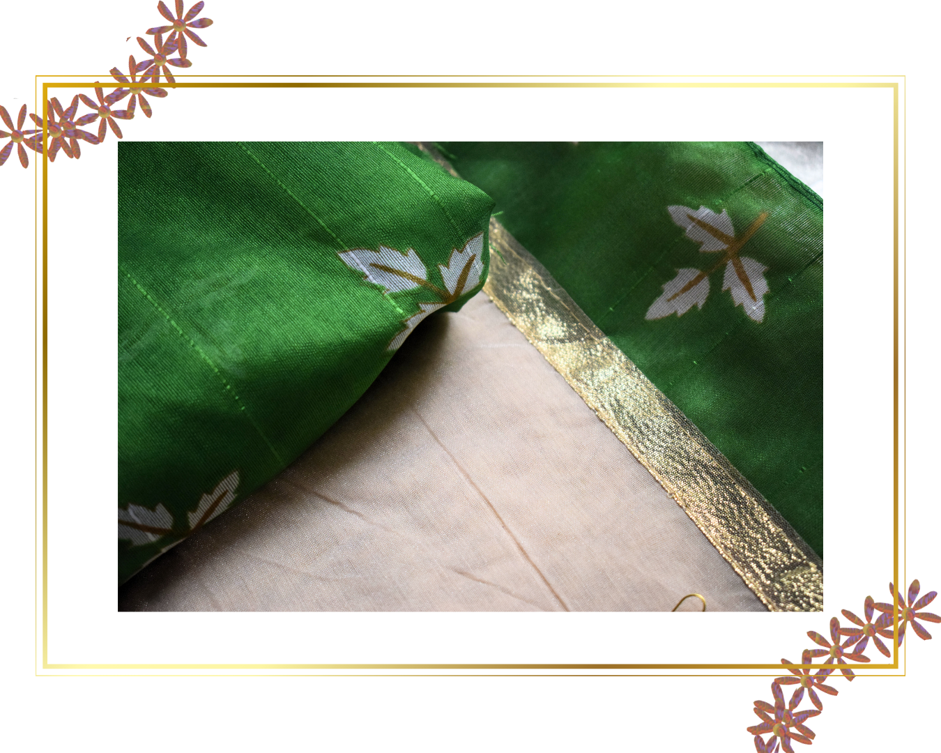 Green Aura Raw Silk Saree with Handcrafted Terracotta Necklace Set