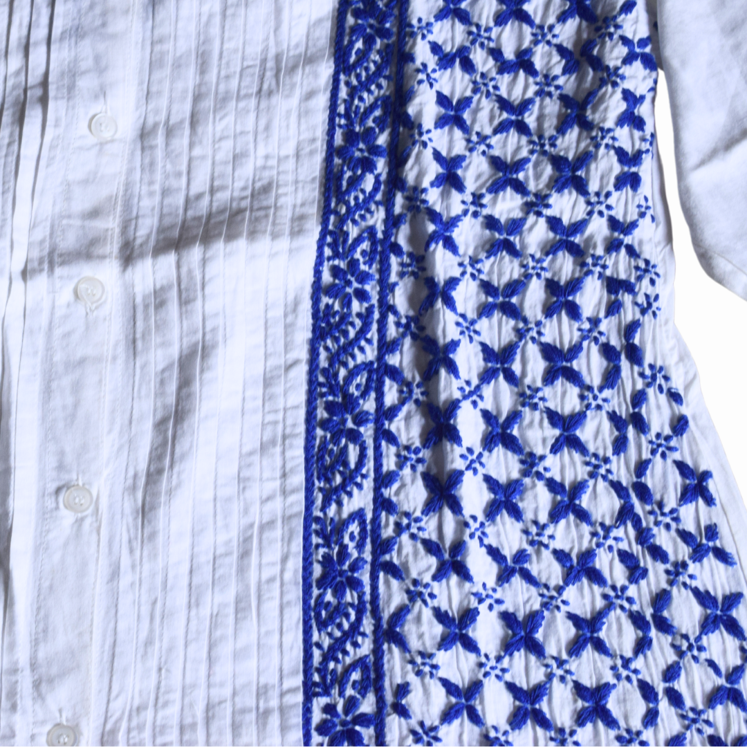 Navy Blue and White Chikan Shirt