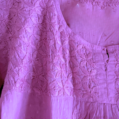 Short Chikan Kurti with Pleated Neck Embroidery