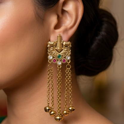 Antique Gold Nandi Studs Ghungroo Earrings