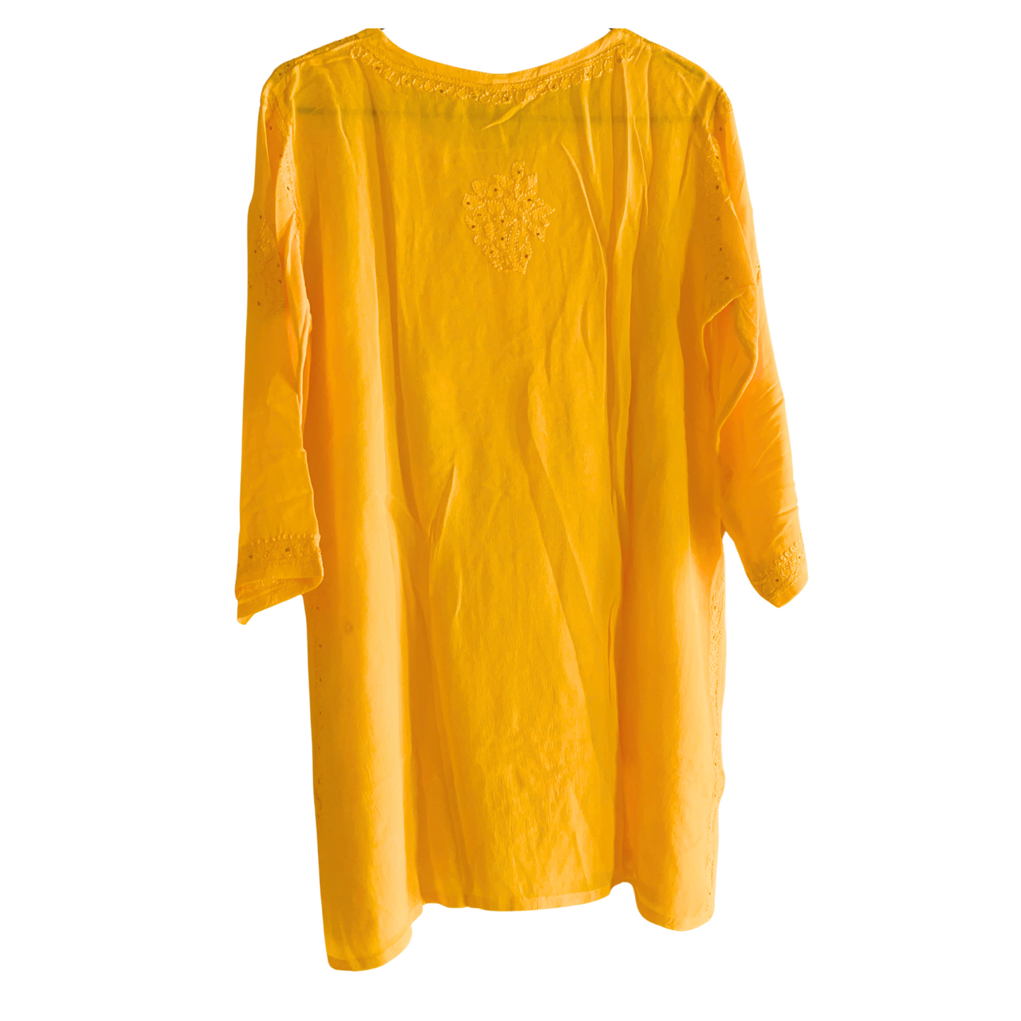 Mukaish Work Yellow Georgette Short Chikan Kurti