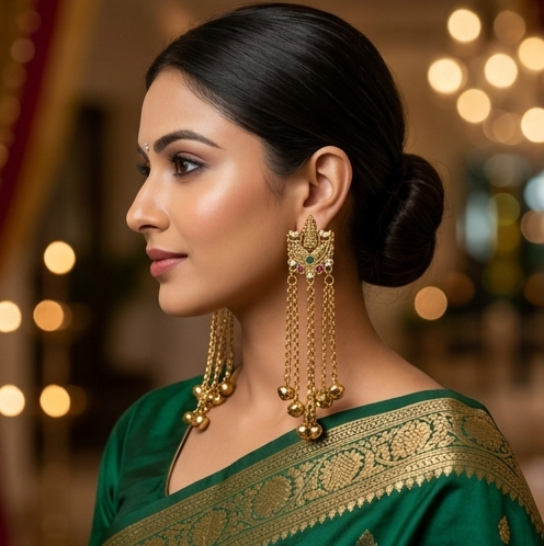 Antique Gold Nandi Studs Ghungroo Earrings